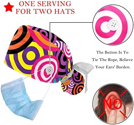 2pcs enfermeiro limpar as mulheres cabelos longos, círculos coloridos tampa de trabalho ajustável com botão e banda de suor