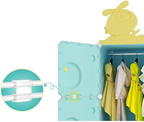 Armário de guarda-roupa portátil para crianças, armário de roupas com o organizador de cubos modulares de haste suspensa