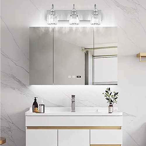 Ralbay Crystal Vanity Light for Banheiro 3 Luz de 24 'Modern Silver Banheiro Vaidade luminárias sobre o espelho Luzes de parede