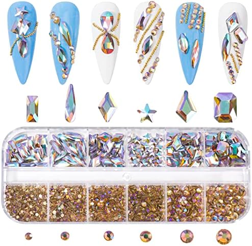 Kit de strass de unhas kit redonda redonda traseira plana shiestons multi -forma gemas unhas cristais de unhas diamantes