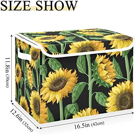 Innwgogo Sunflowers Bins com tampas para organizar cesto de armazenamento com alças Oxford Ploth Storage Cube Box para roupas
