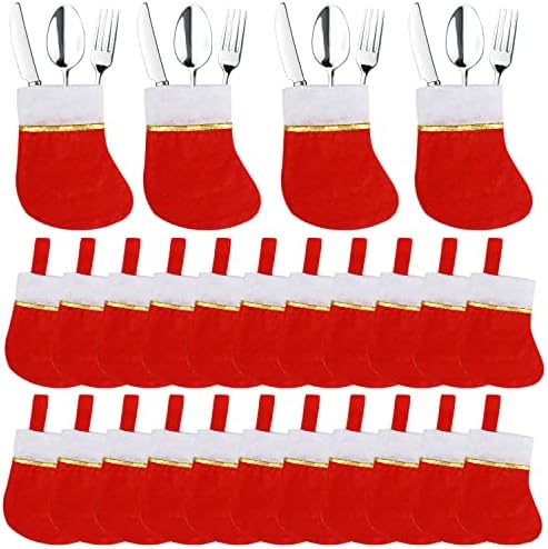 Ccinee 24pcs Meias de decoração de meias de Natal Red Felta meias de Natal com calça dourada de faca de faca de faca bolsas