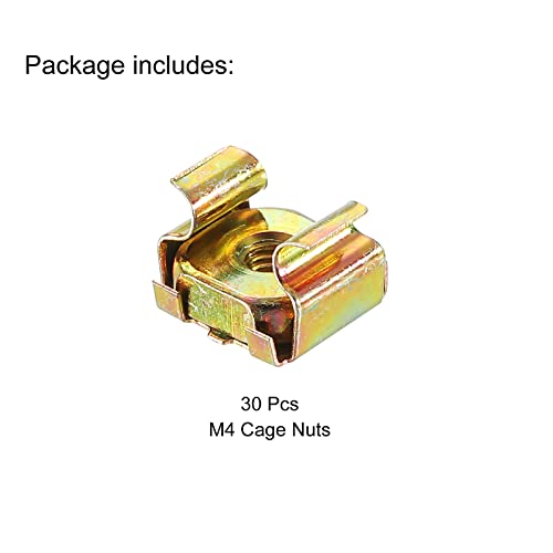Patikil M4 Cage Nuts de aço carbono zinco banhado para armários de rack de servidor, pacote amarelo de zinco de 30