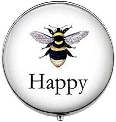 Bee Happy Ajustável - Caixa de comprimidos de abelha vintage - Caixa de comprimidos de abelha - Caixa de doces de vidro