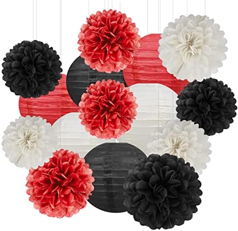 Decorações de festas vermelhas e pretas brancas - Paper Garland Freamers Tissue Pom Pom Poms Decoração Lanternas para Graduação de