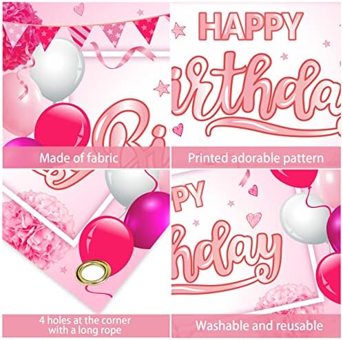 Decorações de cenário de banner de feliz aniversário rosa quente para meninas, mulheres, parabéns, letreiros de festa, grande
