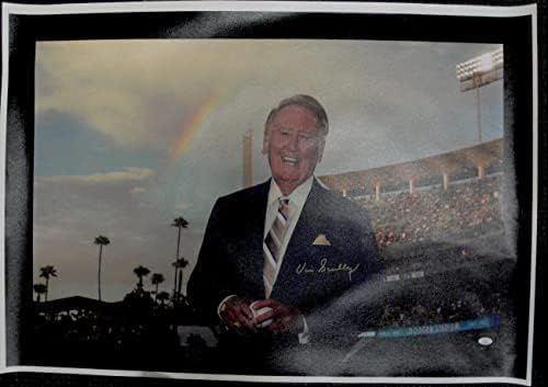 Vin Scully assinado à mão Auto 22x34 mlb impressionante canvas de arco -íris Dodgers JSA - MLB autografado arte