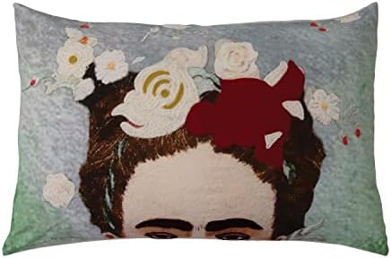 Cooperativo criativo Bordado lombar e travesseiro impresso Frida Kahlo, 26 L x 18 W x 2 H, multicolor