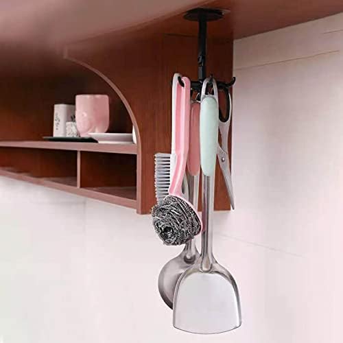 Zhenlik 1pc 360 ° Gancho auto-adesivo rotativo, gancho vertical de utensílio de cozinha com 6 ganchos sem perfuração de parede