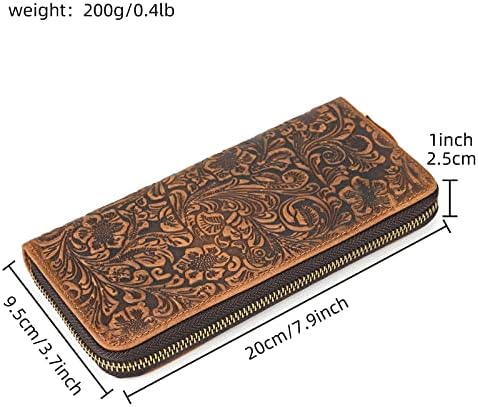 Carteira de carteira longa de couro genuíno de Luufan masculina, carteira bifold gravada
