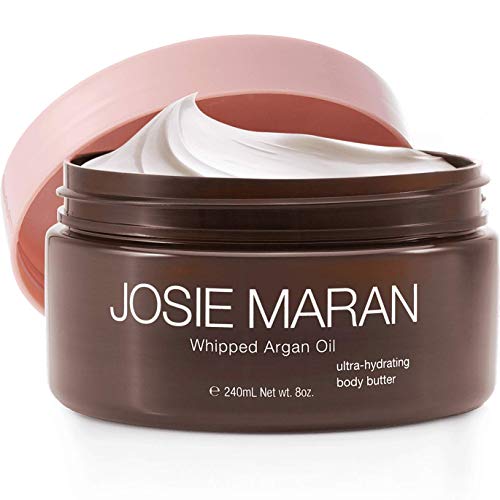 Josie Maran chicoteou a manteiga corporal de óleo de argan - Nutrição imediata, leve e duradoura para amolecer e hidratar a pele