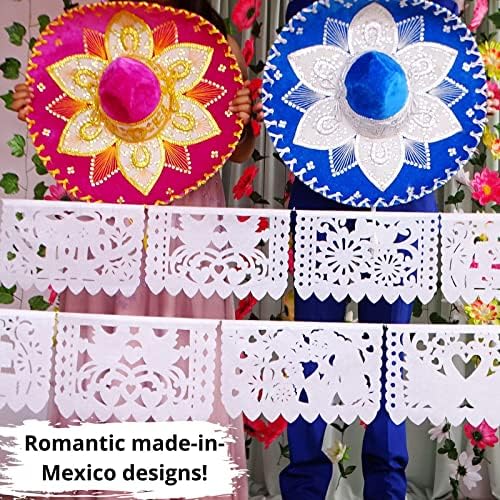 5 PK Decorações de casamento mexicanas, 50 painéis de bandeiras de papel de papel branco para casamentos, jantares de ensaio