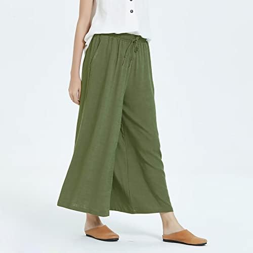 Calças de trabalho confortáveis ​​femininas calças de perna Soild Beach calça de nove calças de nove quartos do vestido de cintura alta