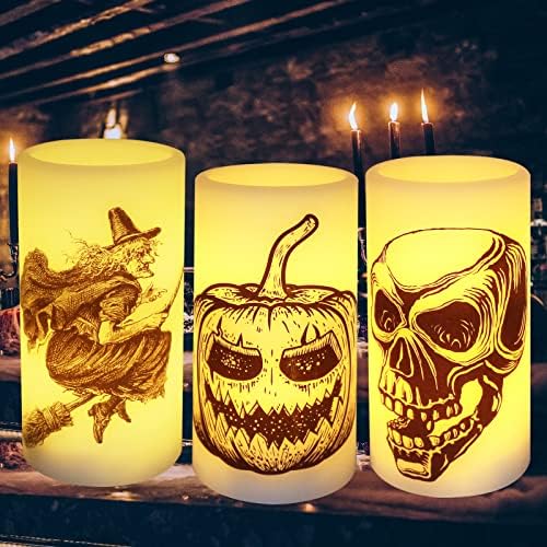Anygift Halloween Velas sem chamas piscando, Spooky Halloween liderou velas de halloween velas de bateria operada por