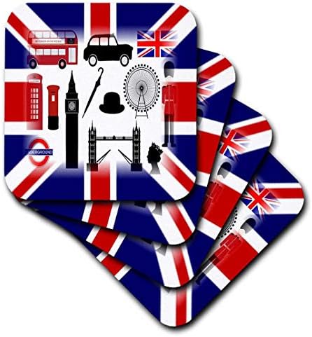 Impressão 3drose da bandeira do Reino Unido com símbolos britânicos - montanhas -russas suaves, conjunto de 4