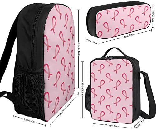Fibrons rosa do câncer de mama 3pcs laptop mochila conjunto de livros de adolescentes fofos com lanchonetes caixa de lápis
