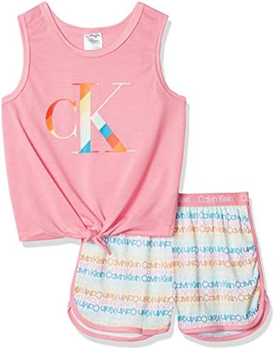 Calvin Klein Girls '2 peças T-shirt e shorts Pijama Conjunto PJ