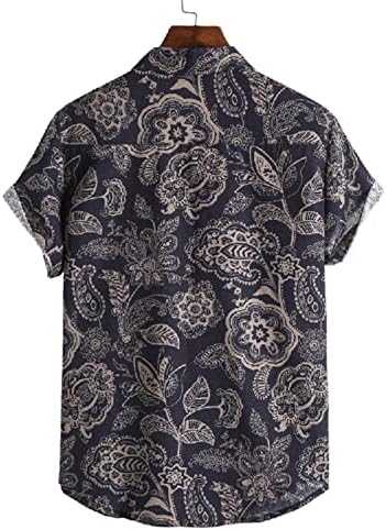 Camisas de linho de algodão havaiano para homens de manga curta Aloha Beach Summer Summer Floral Logo Casual Button Down Tops