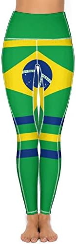 Brasil da bandeira brasileira de calças de ioga com cintura alta com leggings de treino de bolso