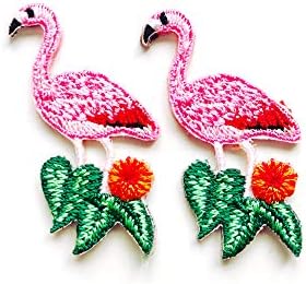 O conjunto de 2 minúsculos mini mini -rosa Flamingo Bird Animal Cute Desenho Ferro de Costura em Appliques Bordados