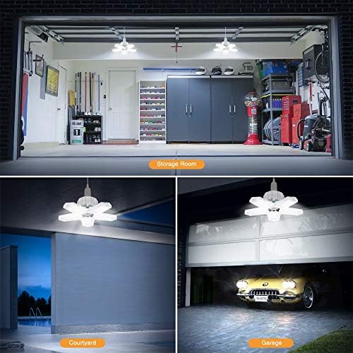 Luz de teto de garagem LED Huansi, 100W dobrável E26/E27 Luz de teto de garagem com 5 luzes de garagem ajustáveis, 10000lm,