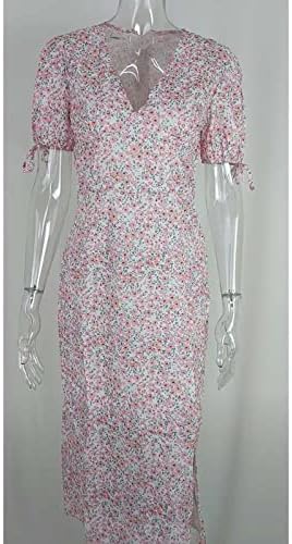 Vestidos de verão femininos de migades 2023 V Vestido de manga curta casual Casual Floral Print Knee