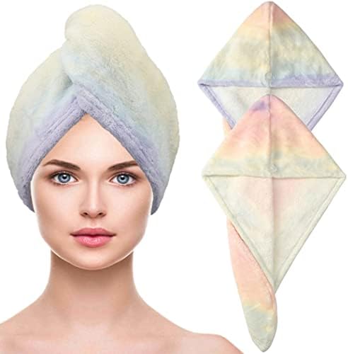 Haomye Microfiber Hair Toalha envolve o cabelo arco -íris secagem toalha absorvente Turbante de cabelo seco com botão