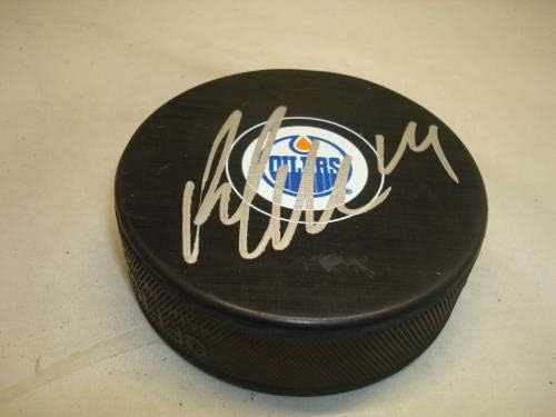 Patrick Maroon assinou o Edmonton Oilers Hockey Puck autografado 1C - Pucks autografados da NHL