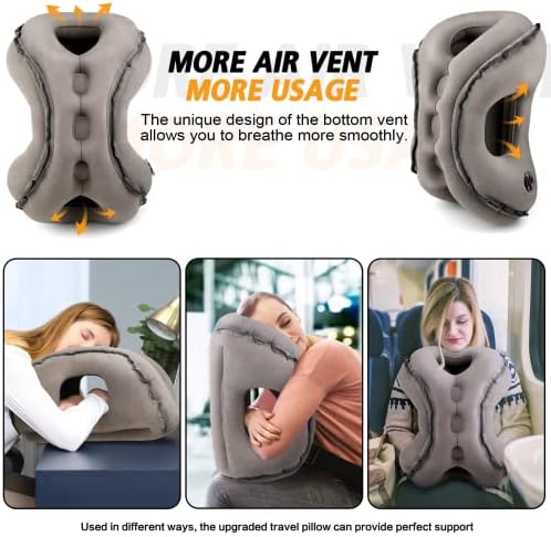 Travesseiro de viagem inflável, travesseiro de pescoço de viagem multifuncional para o avião para evitar dores no pescoço e no ombro,
