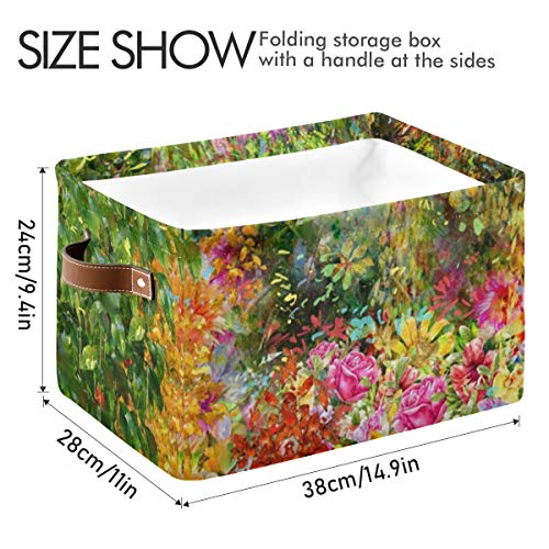 Flores de armazenamento retangular Flores de água em aquarela Multicolored Taber com alças - cesta de armazenamento retangular