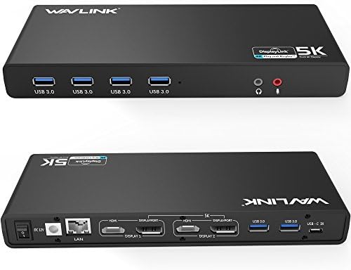 WAVLink USB C Estação de docking universal, 15 em 1 Ultra 5k Dock de display múltiplo 4K HD com 2 HDMI/2 DisplayPort/Gigabit