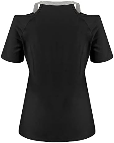 Roupa feminina Manga curta ombro frio V Camiseta de blusa gráfica de pescoço de verão Caminhada de algodão de outono para mulheres