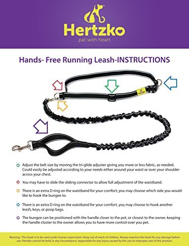 Hands Free Dog Leash by Hertzko - Ótima coleira de corrida para M = cães médios a grandes - forte, durável e resistente ao tempo