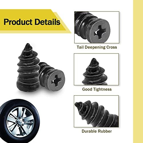 60pcs Reparação de pneus pregos de borracha, kits de reparo de pneus a vácuo pregos de borracha em espiral, plugue de parafuso