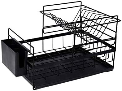 PDGJG Black Dish Rack - Rack de prato de metal de cozinha, Rack de armazenamento de pia de bancada removível de bancada colher