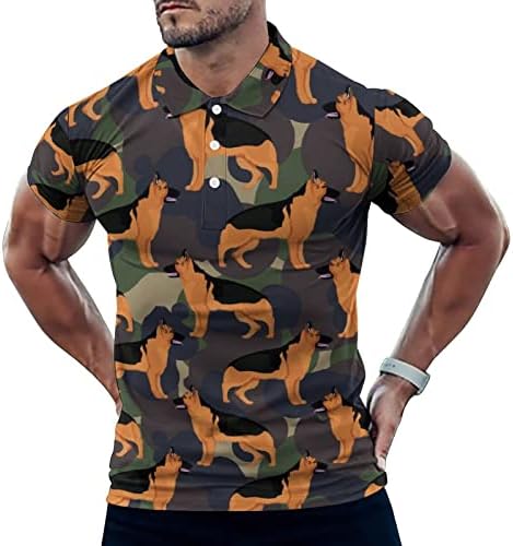 Camuflagem de pastor alemão masculino masculino de polo de manga curta regular camisetas casuais tops