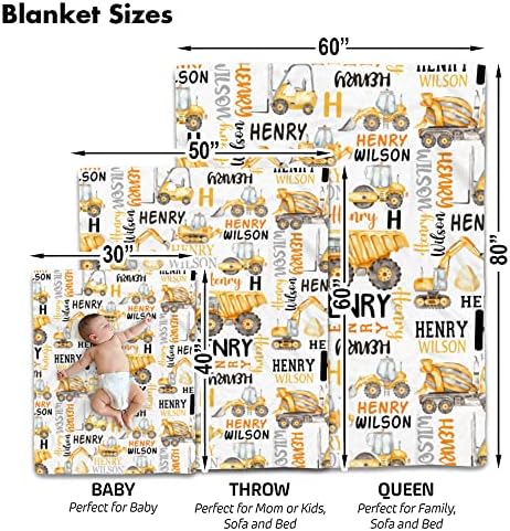 Cobertor de veículo de construção personalizado da Kingdora, cobertor de bebê do trator, cobertor de bebê com nome, cobertor