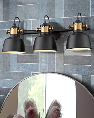 Autolo 3-Light banheiro vaidade luminária sobre espelho com sombra preta Metal W3700-3 BK