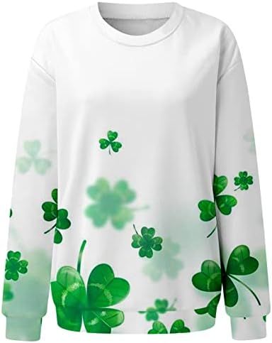 Camise de impressão gráfica de St. Patrick Day Shamrock para mulheres com mangas compridas de manga comprida