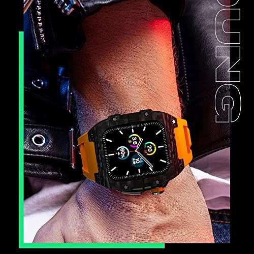 Houcy Luxury Carbon Fiber Alloy Case Strap Set para Apple Watch Series 8, 45mm Kit de modificação DIY Band Band Buzel para
