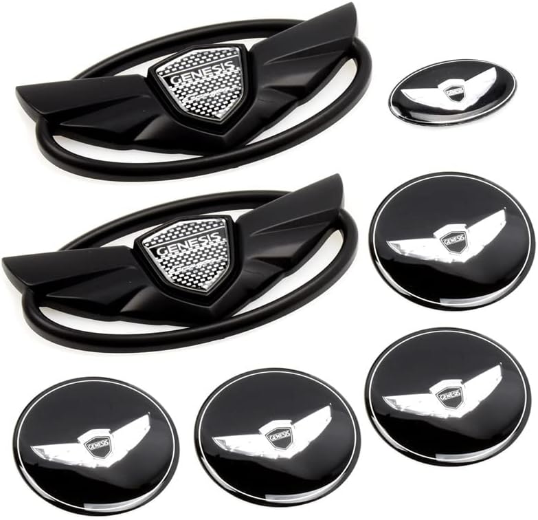 Junbie de 7 peças Black 3D Badge Logo Front e traseiro Rodo de direção Adequado para 2010-2015 Genesis Coupe Car Genesis