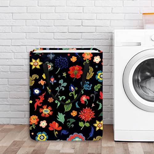 Flores e folhas Imprimir cesto lavanderia dobrável, cestas de lavanderia à prova d'água de 60l de lavagem de roupas de roupas