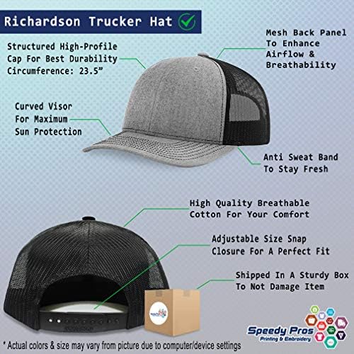 Richardson Trucker Hat dos EUA Marinha Seebees Um boné de beisebol de poliéster bordado Snapback Heather Gray Black