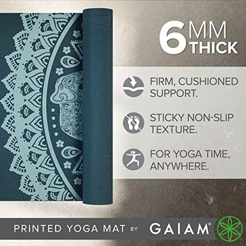 GAIAM YOGA MAT - Premium de 6 mm de impressão extra espessa não deslizante e tapete de fitness para todos os tipos