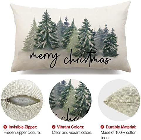 Capas de travesseiro de Natal do DFXSZ 12x20 Decorações de Natal Aquarela Azul Verde Árvore de Natal Estilo rústico Natura Floresta