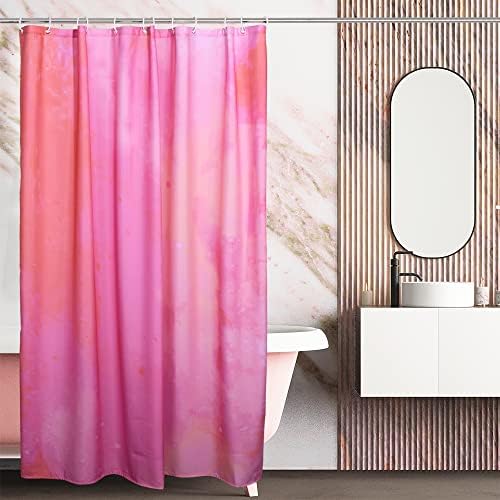 Conjunto de cortina de chuveiro rosa quente tamgho, design abstrato de aquarela com ganchos - tecido leve colorido e repelente de