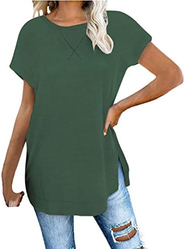 T-shirts de pescoço casual da moda Casual o pescoço vintage Sorto gráfico de verão de manga longa Longo para mulheres