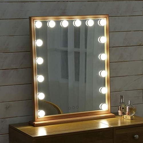 Espelho de vaidade, moldura de madeira maciça com luz de enchimento LED grande/moderno de alta definição espelhos de mesa com cordão