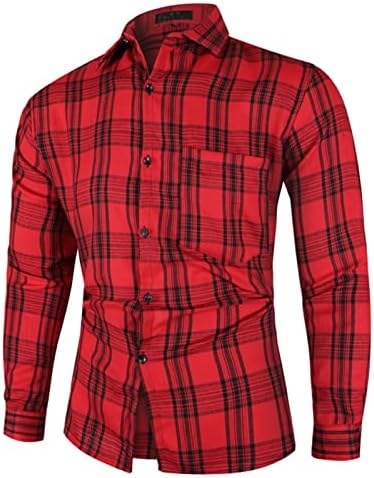 Xzhdd camisetas xadrez para homens, colar de manga comprida Botão verificado para baixo para baixo Tops Lattice Slim Fit Business Casual