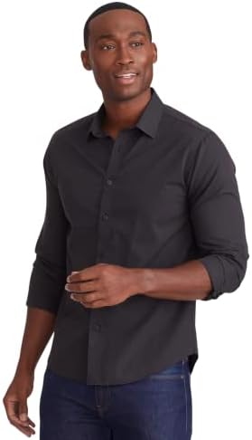 Untuckit Black Stone Ruga grátis - camisa não usada para homens, manga longa, preto, ajuste regular